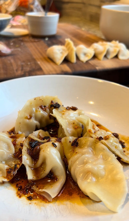 Shrimp & Pork Gyoza with Olokoi Chili Dipping Sauce